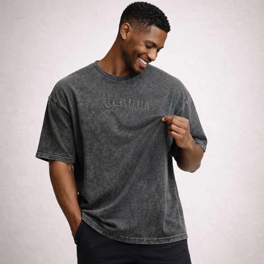 Premium Cotton Acid Washed Oversize Black T-shirt
