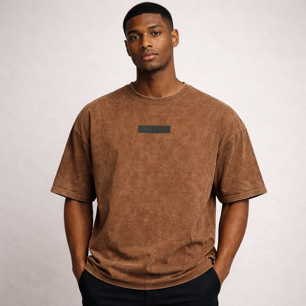 Premium Cotton Oversized Acid Washed Brown T-shirt
