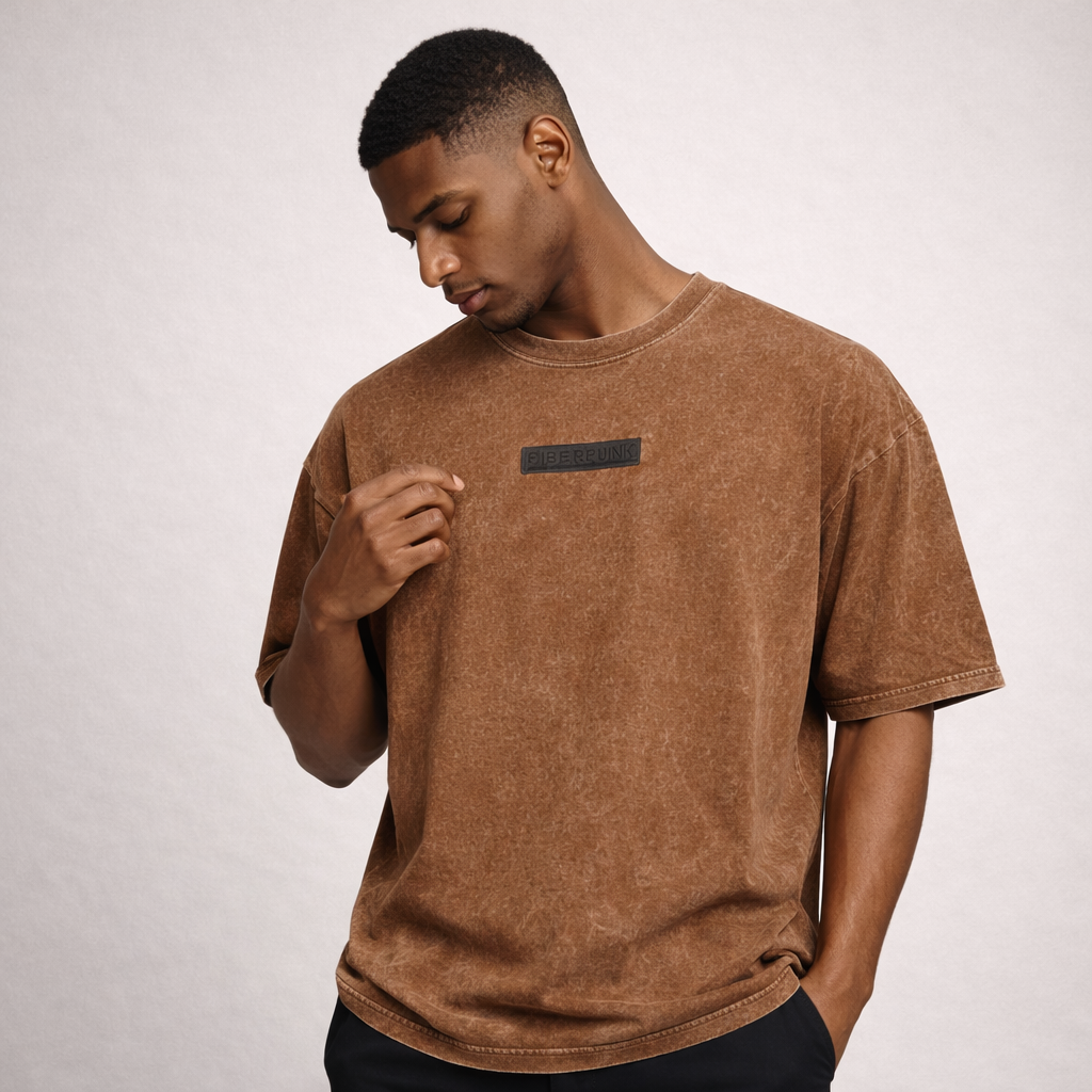 Premium Cotton Oversized Acid Washed Brown T-shirt