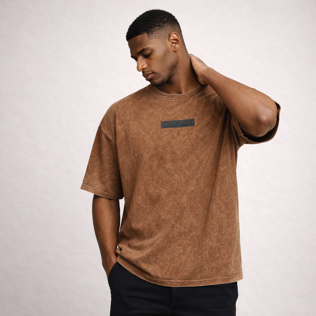 Premium Cotton Oversized Acid Washed Brown T-shirt